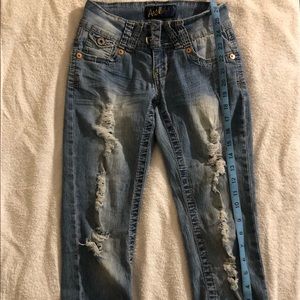 Angels Jeans - Blue Cuffed Distressed Denim Capri